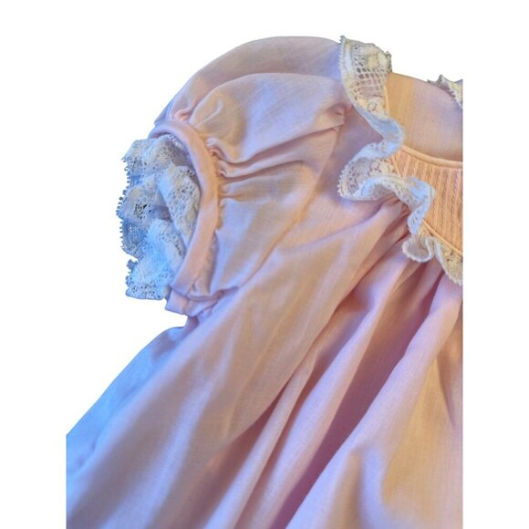Vintage 80s CL Castor & Co Baby Dress Sz 18 MO Pink Lace Collar Embroidered - Picture 3 of 7